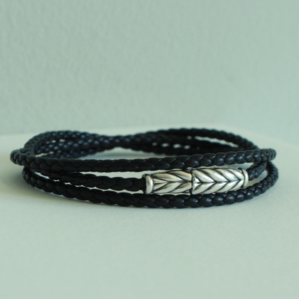 DAVID YURMAN Sterling Silver + Braided Leather Wrap Bracelet